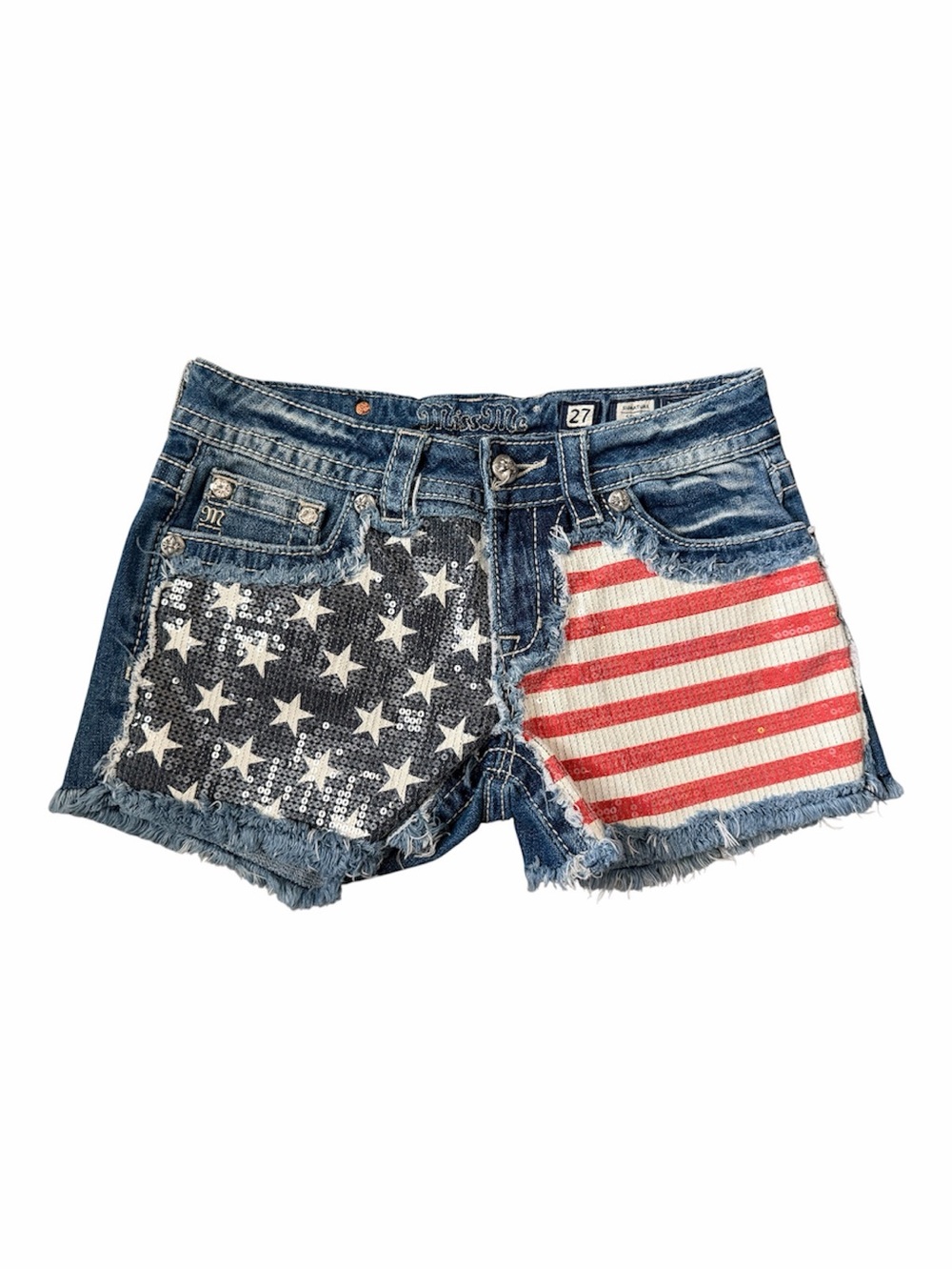 Miss Me Womens American Flag Jean Shorts, 27